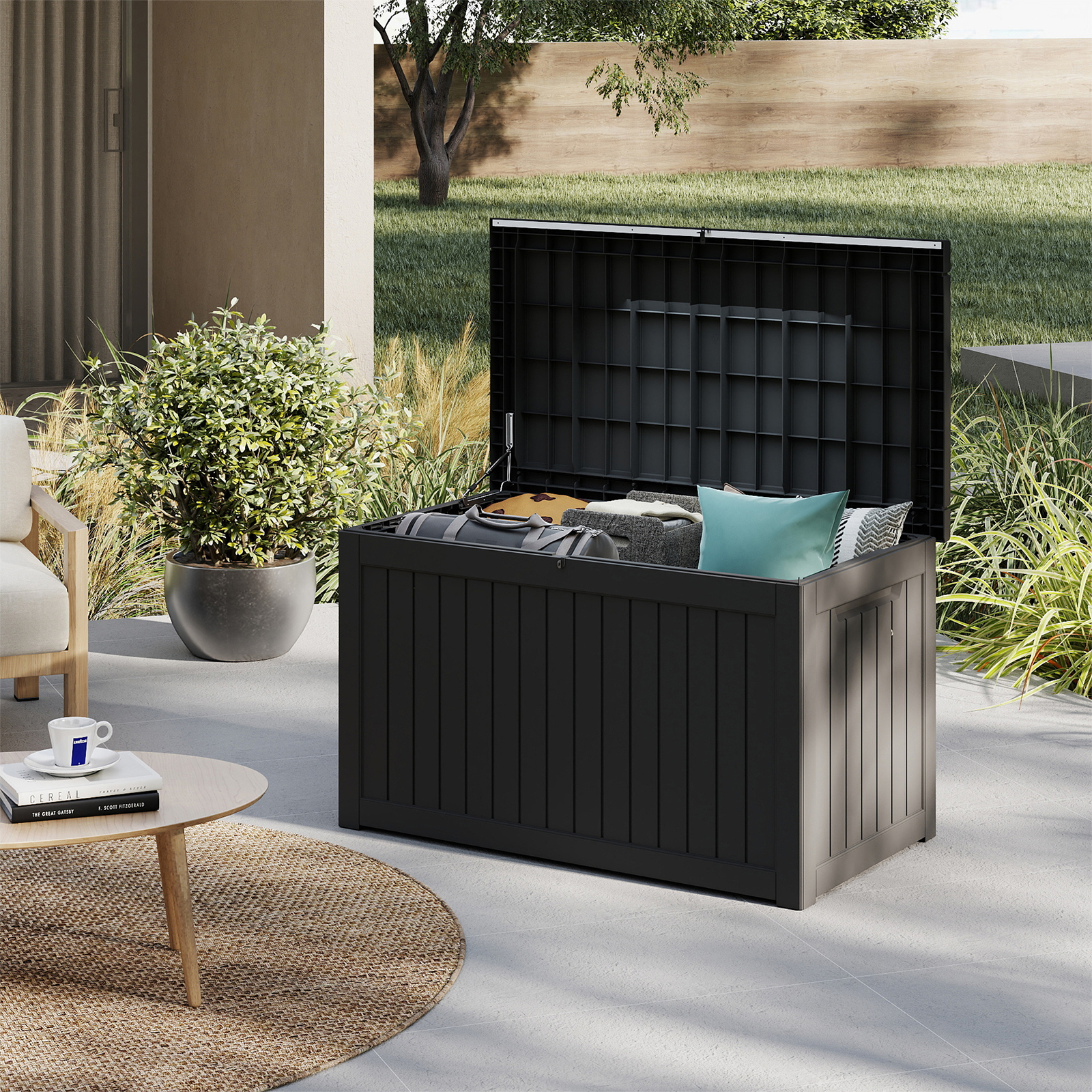 Outdoor Furniture With Storage For Cushions - 230GAL Gallon Waterproof Large Resin Deck