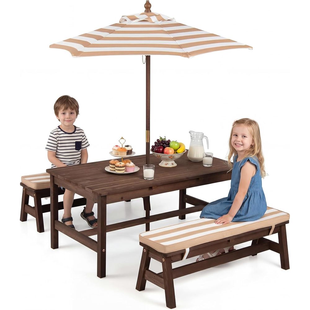 Outdoor Furniture Umbrella - Children's Picnic Table Set with Removable