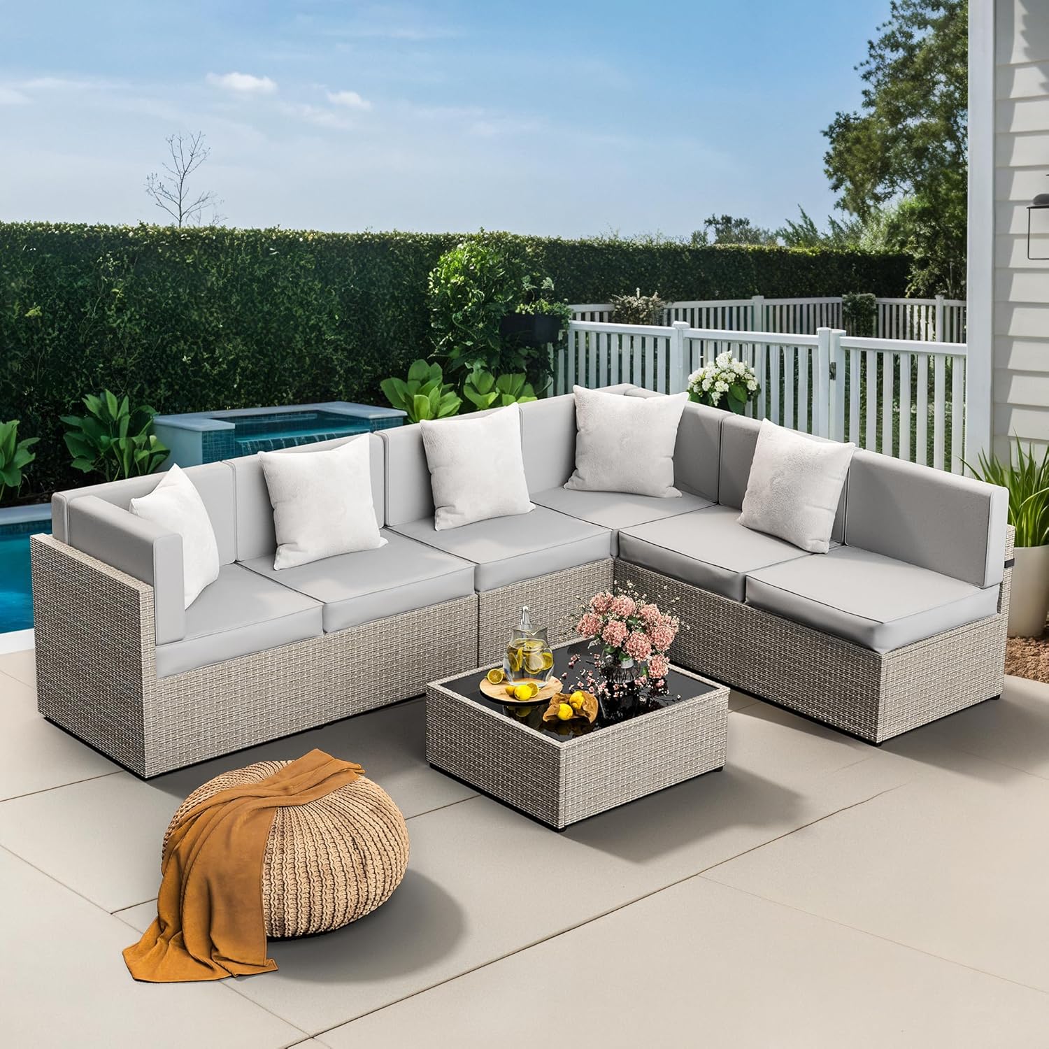 7pc All-Weather Wicker Section - Outdoor Furniture Fabric Waterproof recensie en prijs