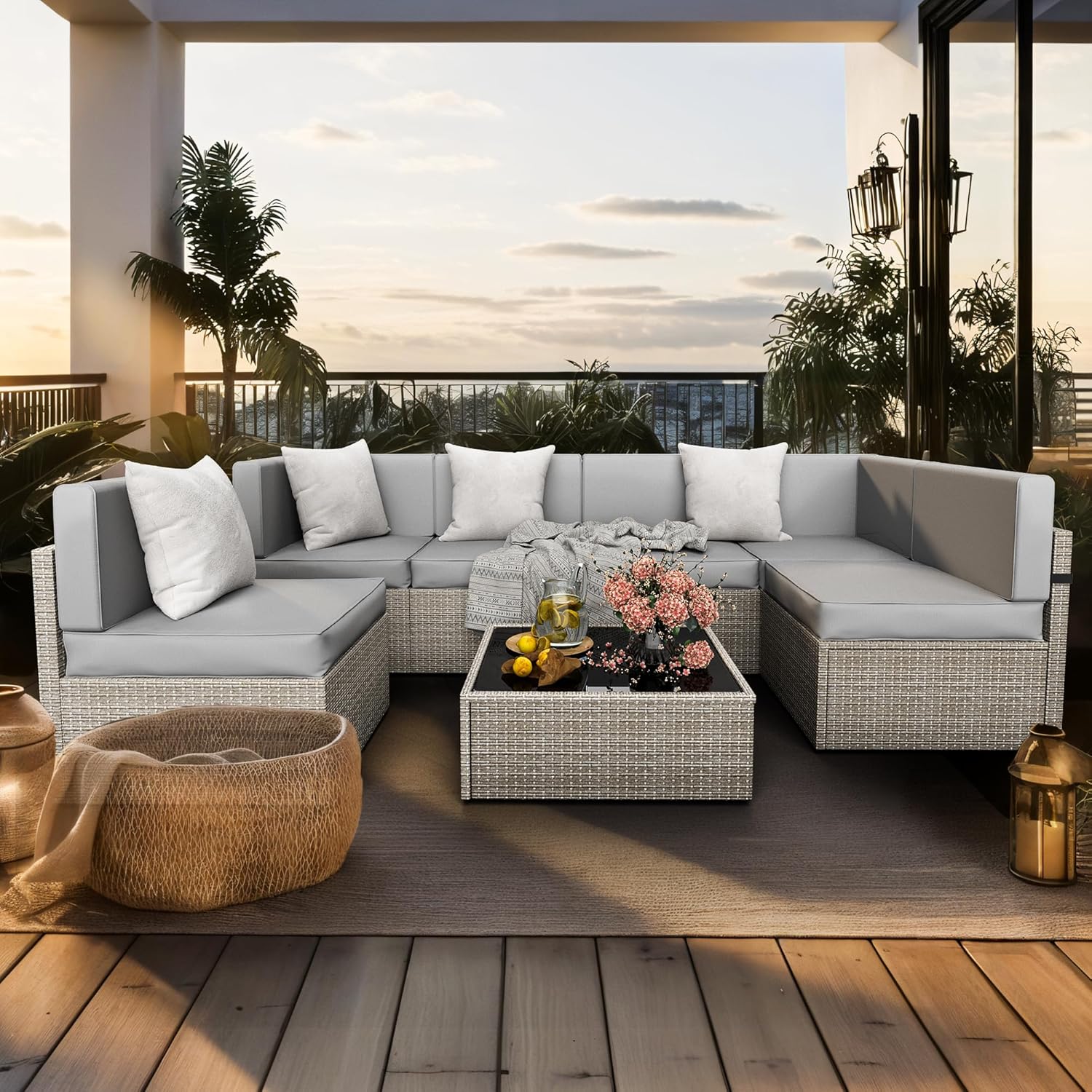 7pc All-Weather Wicker Section - Outdoor Furniture Fabric Waterproof recensie en prijs