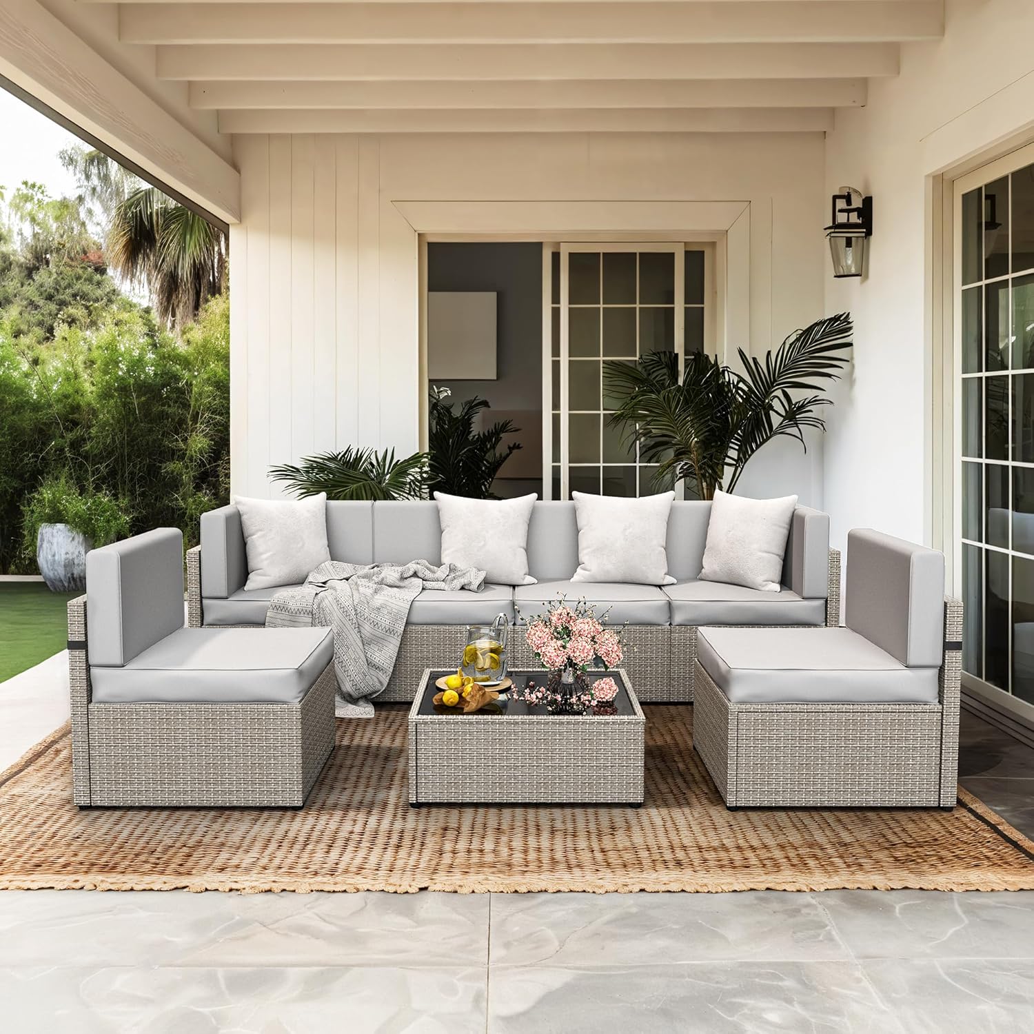 7pc All-Weather Wicker Section - Outdoor Furniture Fabric Waterproof recensie en prijs