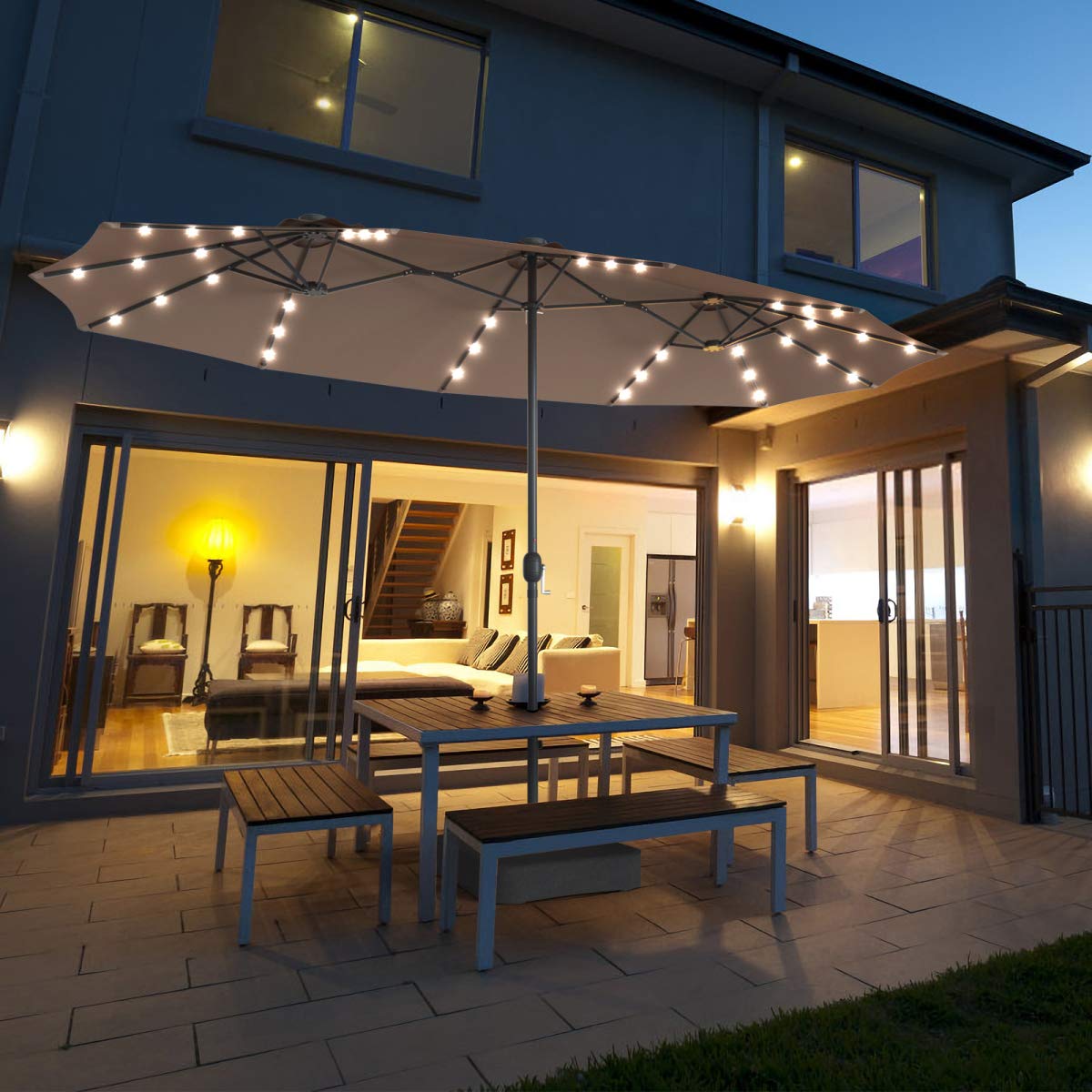 15 Ft Solar Patio Umbrella wit - Outdoor Furniture Umbrella recensie en prijs