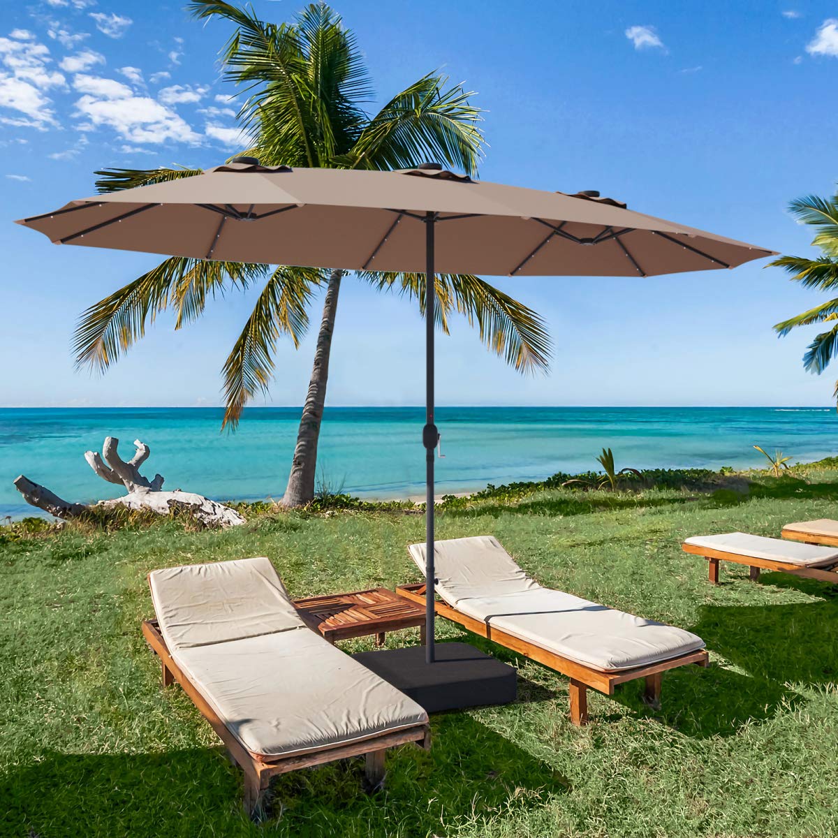 15 Ft Solar Patio Umbrella wit - Outdoor Furniture Umbrella recensie en prijs