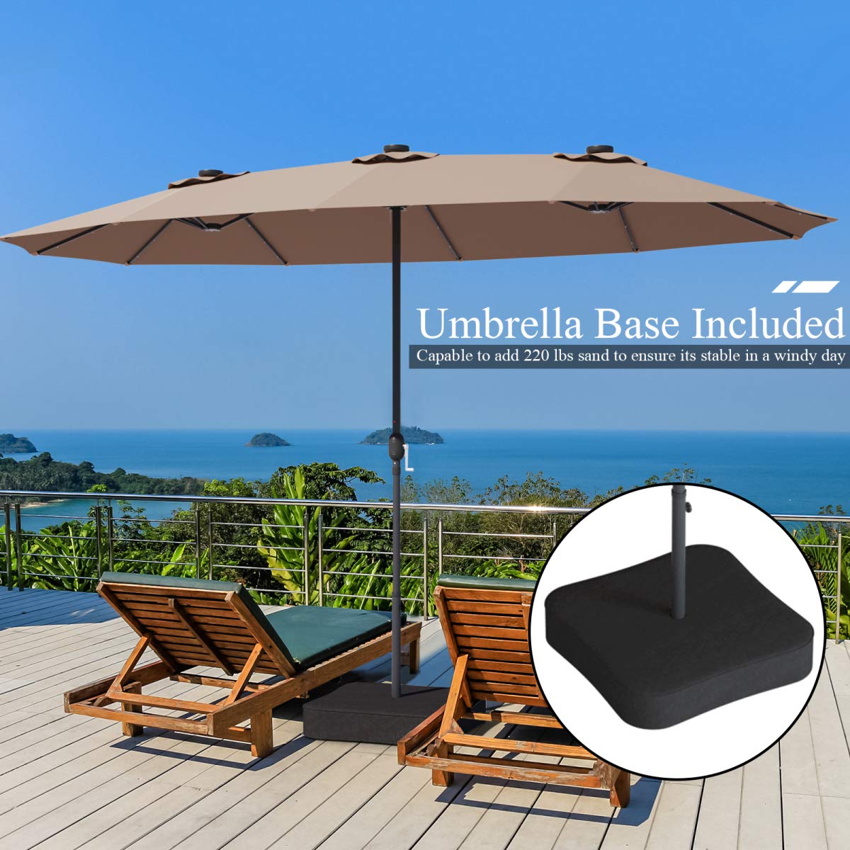 15 Ft Solar Patio Umbrella wit - Outdoor Furniture Umbrella recensie en prijs