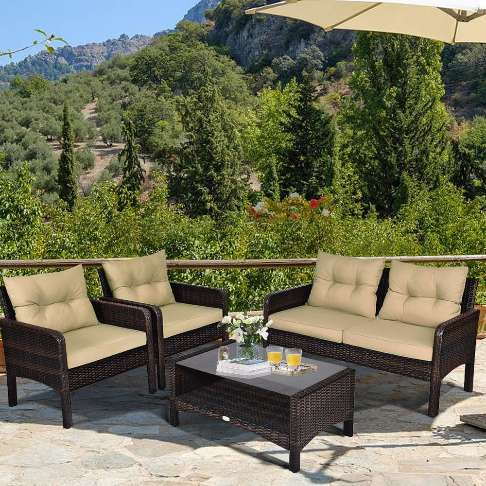 4-Piece Outdoor Wicker Patio F - Outdoor Furniture With Storage For Cushions recensie en prijs