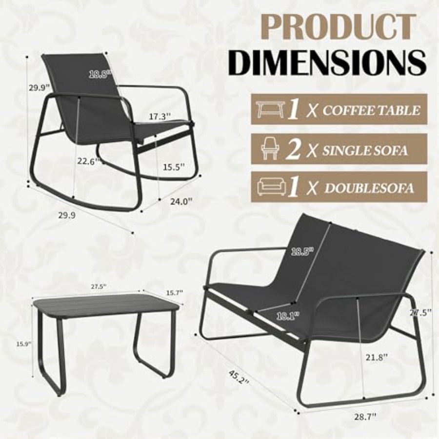 GEONKAI 4 Piece Patio Furnitur - Outdoor Furniture Rocking Chair recensie en prijs
