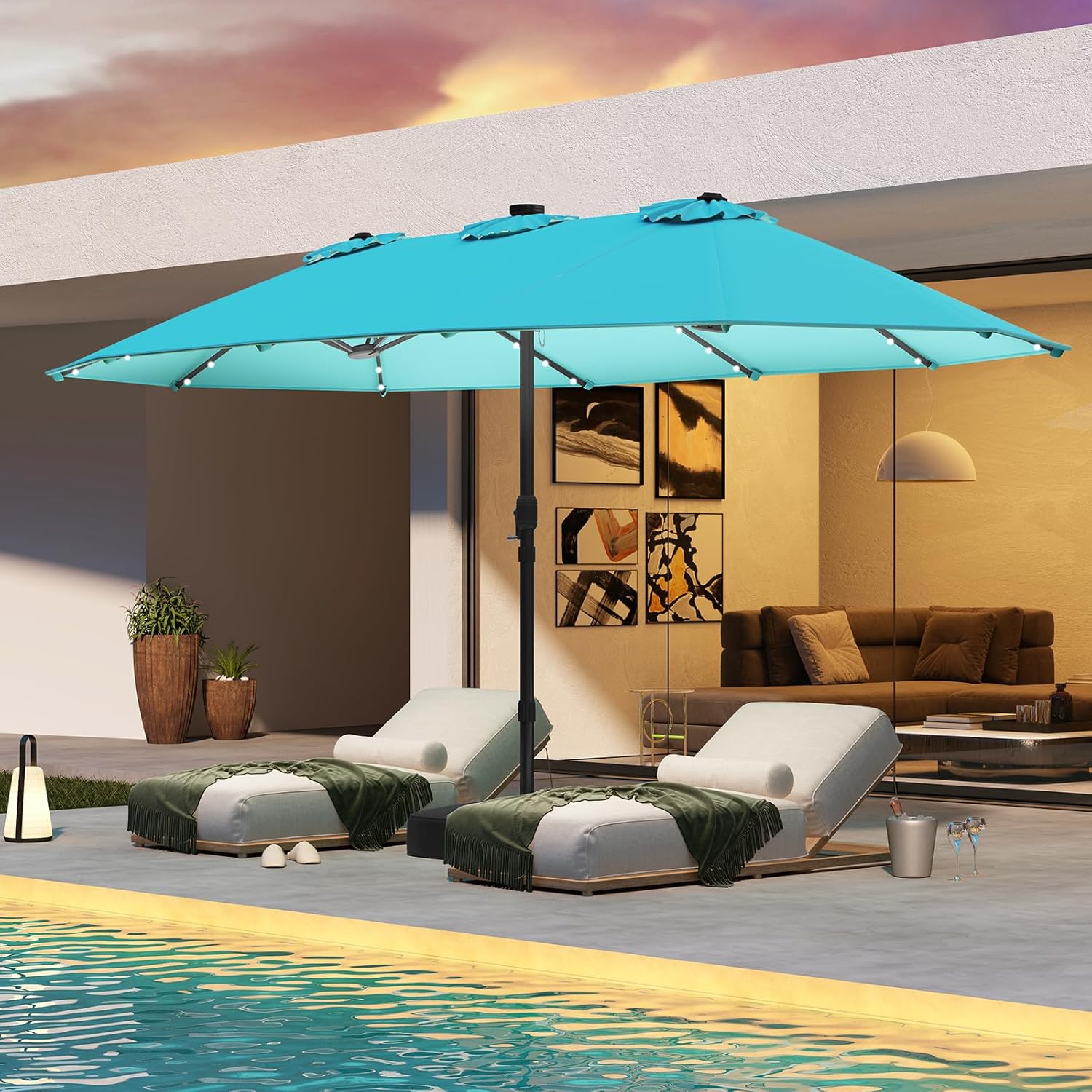 15FT Double-Sided Solar Patio  - Outdoor Furniture Umbrella recensie en prijs