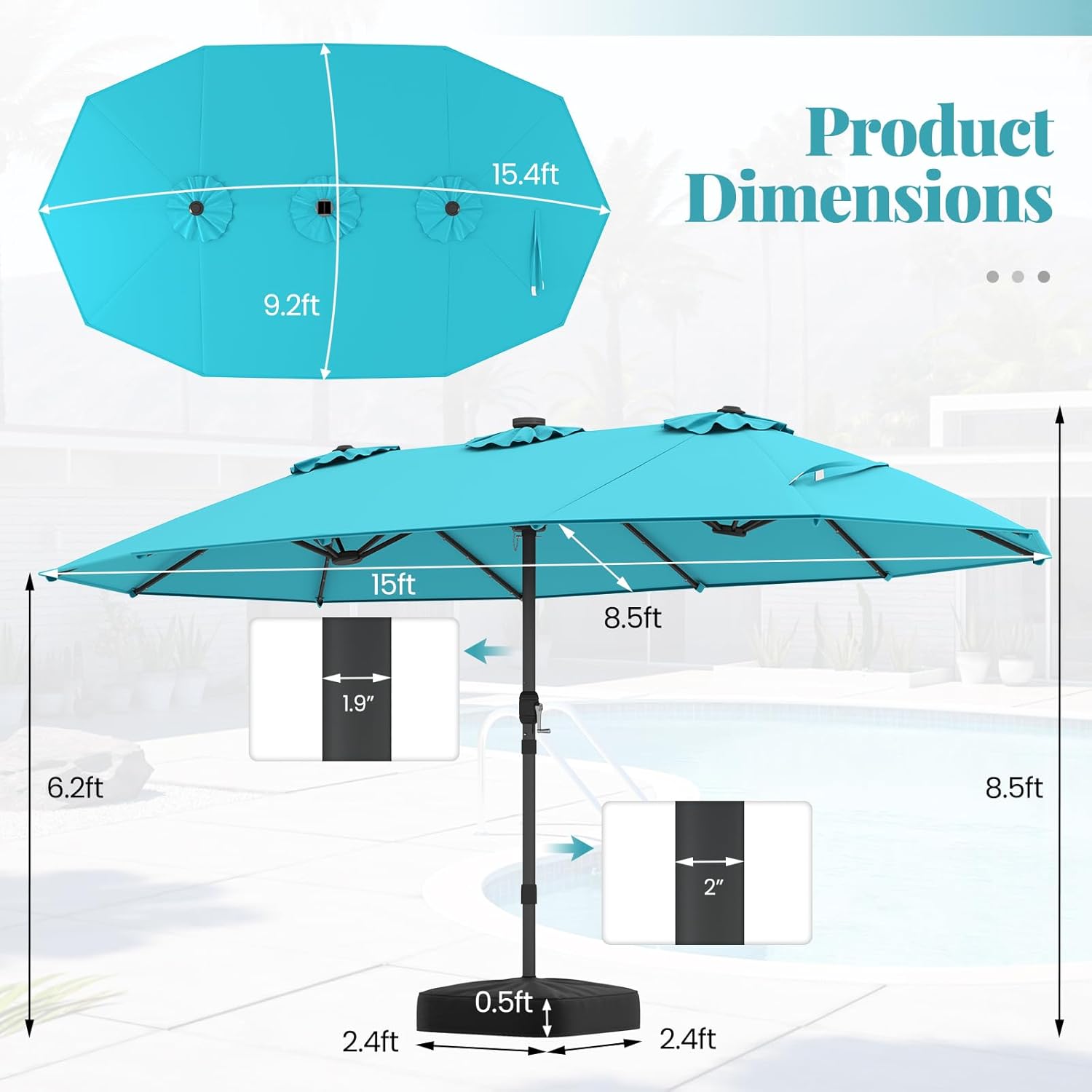15FT Double-Sided Solar Patio  - Outdoor Furniture Umbrella recensie en prijs