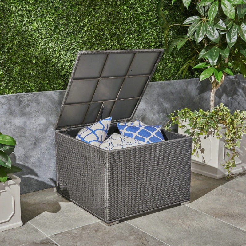 Dark Gray Rattan Outdoor Stora - Outdoor Furniture With Storage For Cushions recensie en prijs