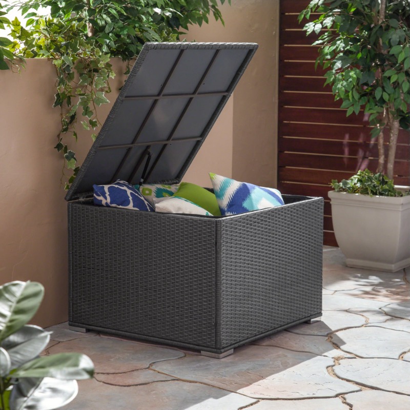 Dark Gray Rattan Outdoor Stora - Outdoor Furniture With Storage For Cushions recensie en prijs